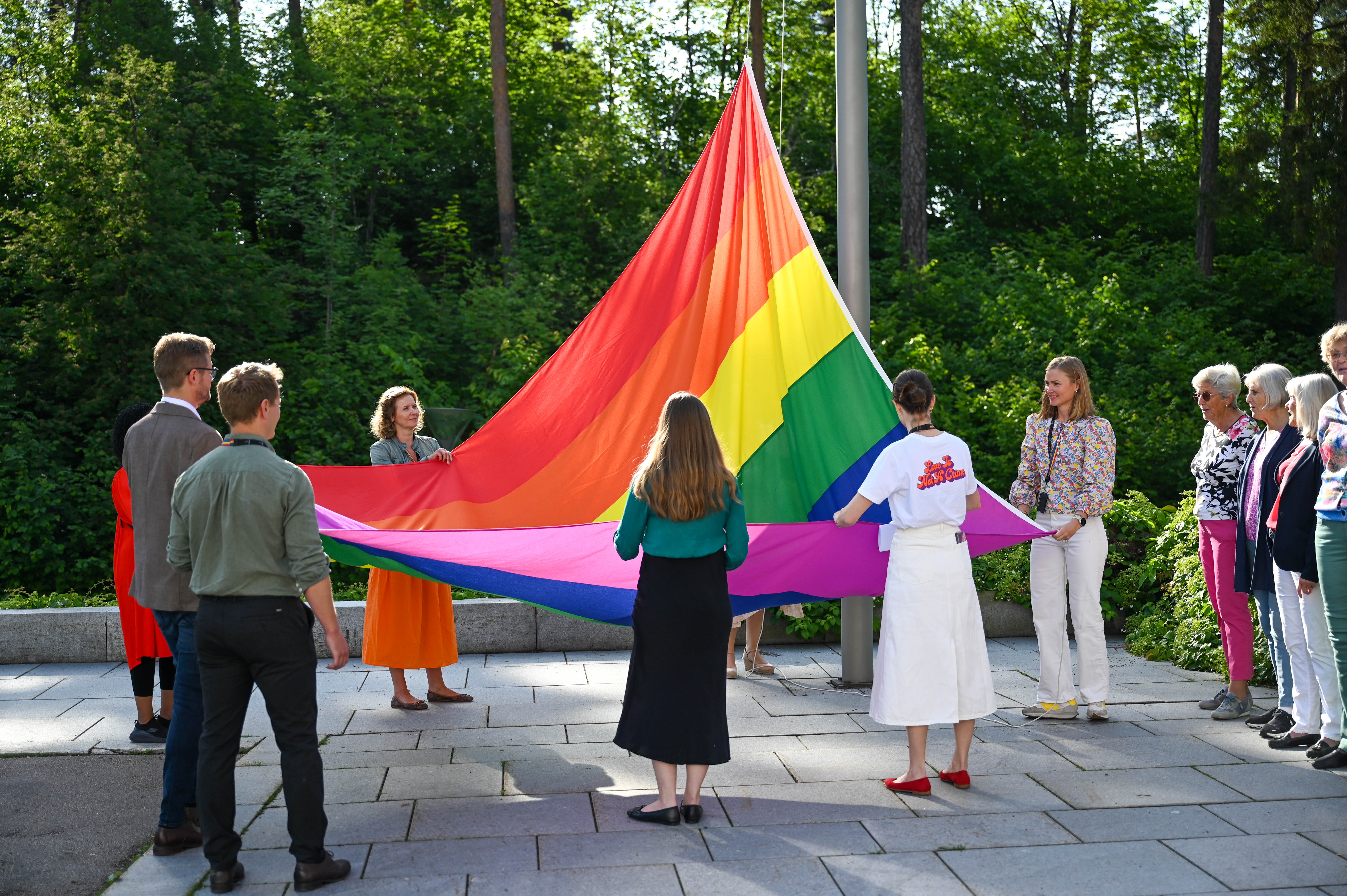 Pride flag raising ceremony at Hydro's headquarters in Oslo
