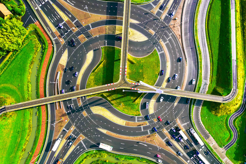 an aerial view of a turnpike