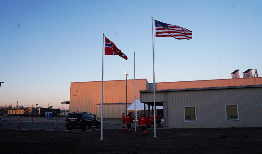 a few flags on poles