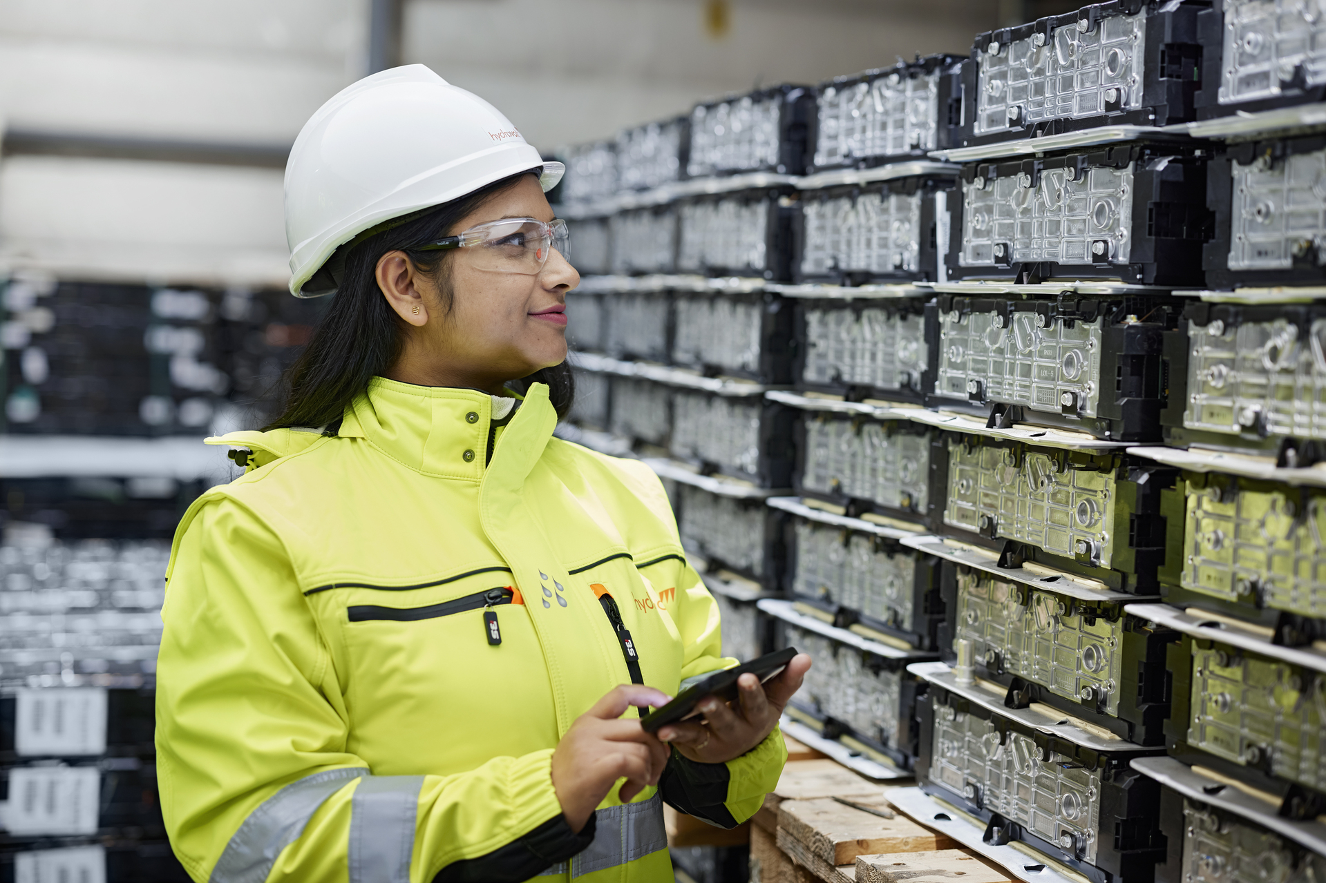 Hydrovolt employee at the plant in Fredrikstad, Norway