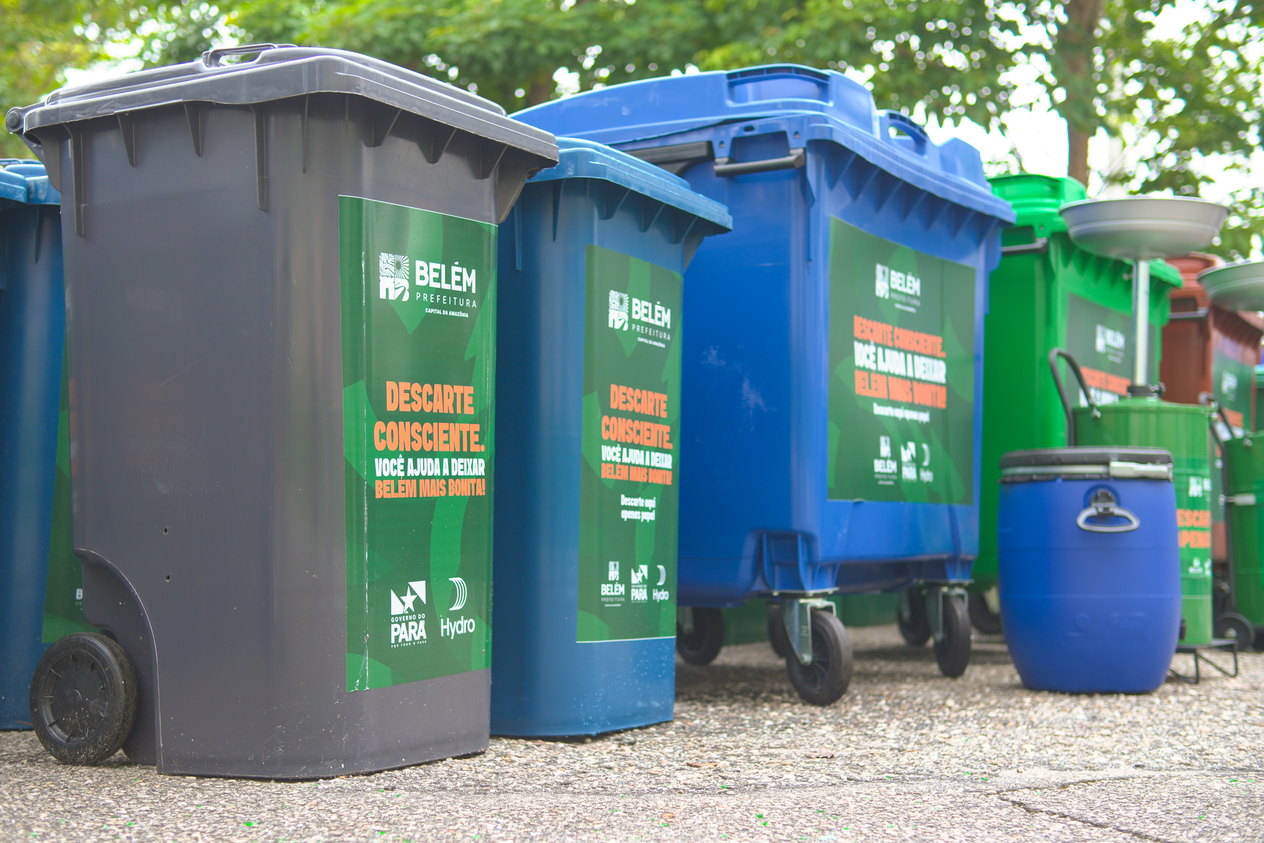 a group of garbage cans