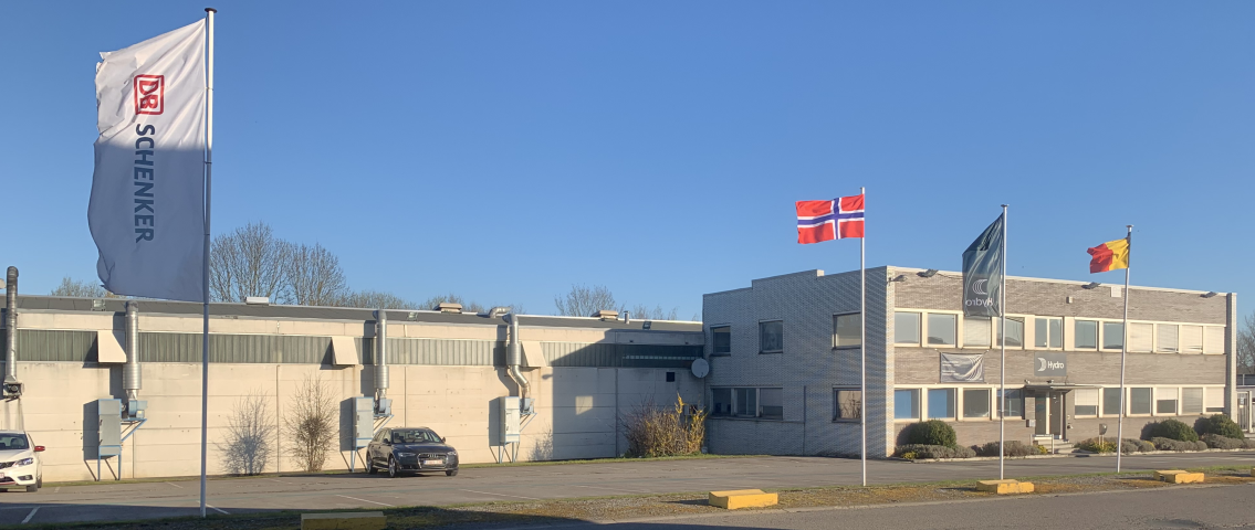 a building with flags in front