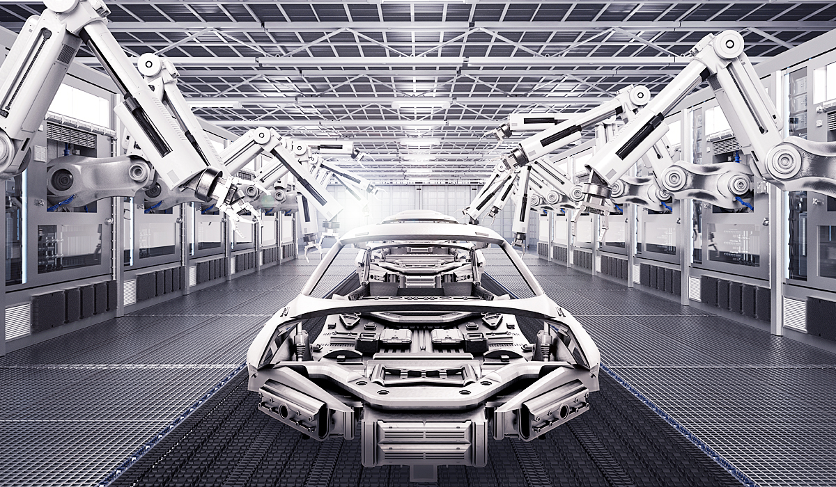 fully automated conveyor belt with car bodies